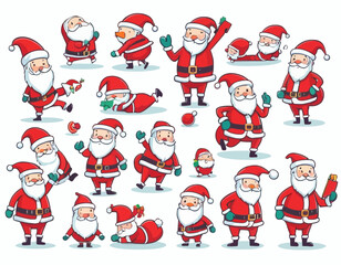 Fototapeta premium Set of cute funny Santa Claus different poses. Christmas holiday