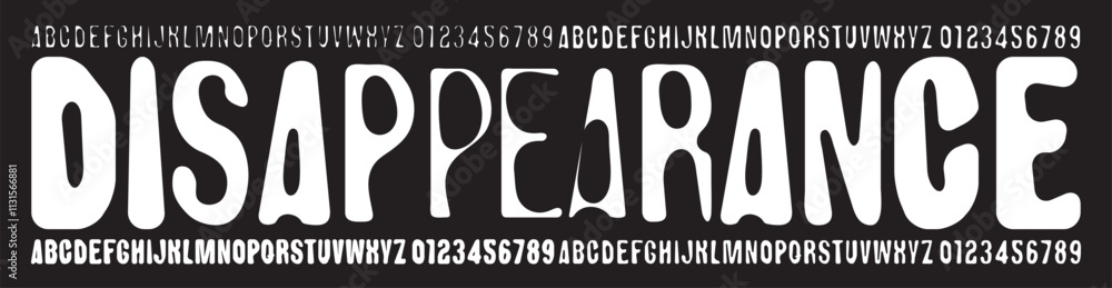 Aufkleber set of simple rounded distorted font with letters of varying thickness on the theme of disappearance