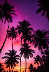 Obraz premium vibrant silhouettes palm trees gradually transitioning sunset gradient striking colors scenic beauty, colorful, background, nature, landscape, scenery