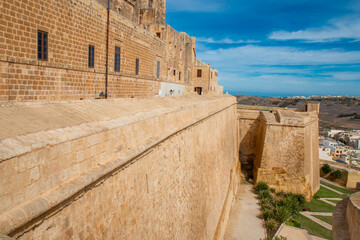Gozo (Għawdex) Island Victoria, landscape and massive fortification St. Johns Bastion Citadel...