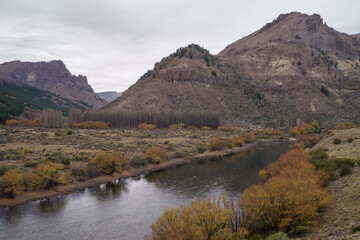 RN237, Neuquen Province, Argentina - May 10th, 2023 - View of the Limay River near Bariloche.