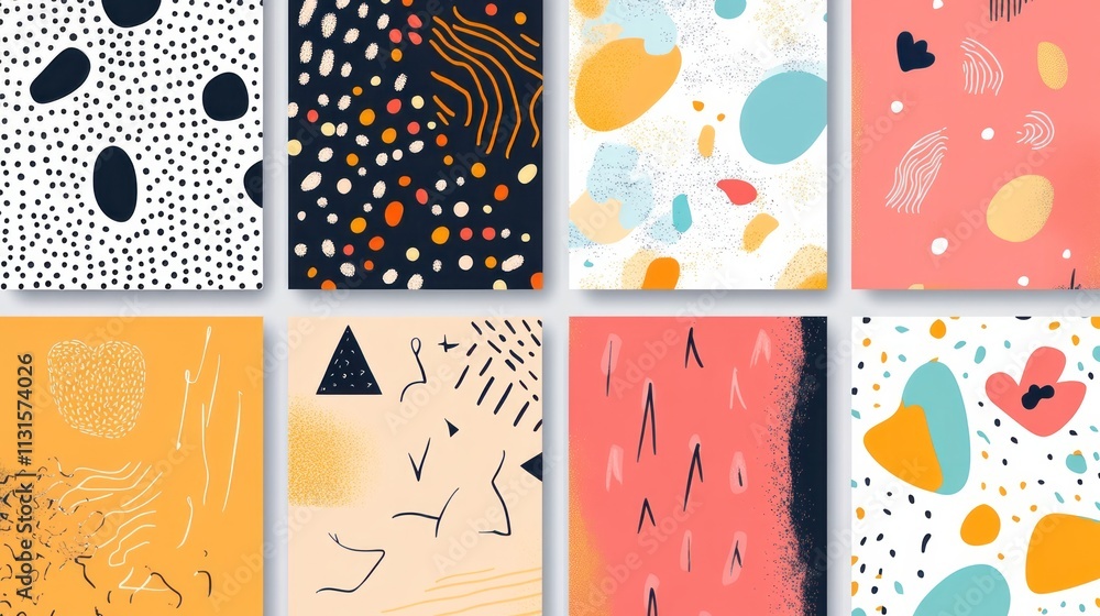 Poster collection of textured vector backgrounds with simple and fun repeating patterns. abstract colorful 