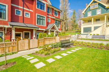 Modern apartment building with nice summer landscape in Vancouver, Canada, North America. Day time...