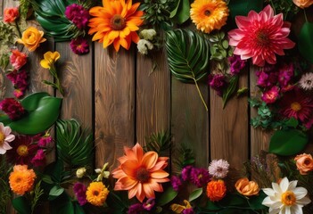 Obraz premium stylish vibrant nature flat lays featuring colorful elements instant digital use enhance aesthetic appeal various design projects, artwork, backdrop