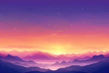 Obraz premium A Silhouetted Mountain Range at Sunset with a Starry Sky