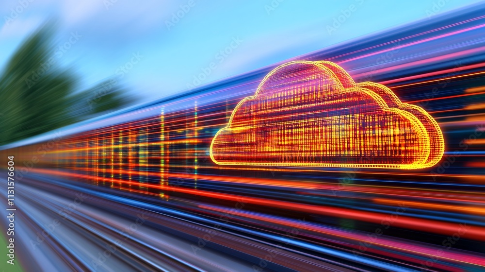 Poster dynamic abstraction of digital clouds and technology streams, representing data transfer and connect