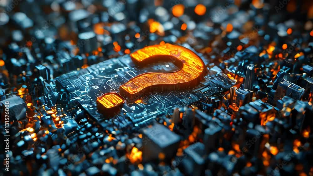 Aufkleber a digital question mark floating above a holographic circuit board background, symbolizing queries, 