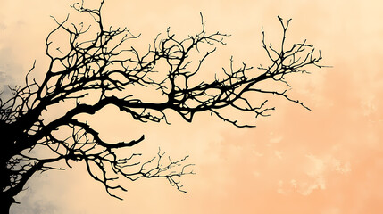 Fototapeta premium Silhouettes and compositions blending geometric, elegant tree branch silhouette over soft pastel background. Shadowplay. Illustration