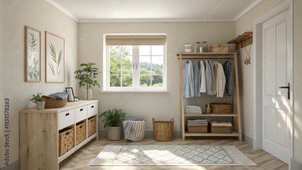 Poster a subtle lightcolored wall adds brightness to the room enhancing the airy atmosphere. a small window