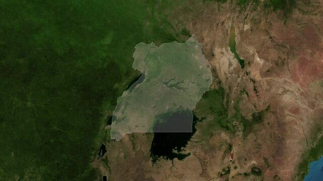Zoom from Earth to Uganda. (Highlighted) World map animation with highlighted borders of countries. Images from NASA