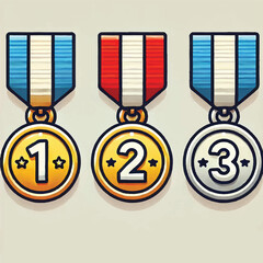 Medals with numbers 1, 2, 3 for awards and competitions
