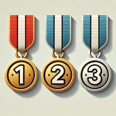 Medals with numbers 1, 2, 3 for awards and competitions