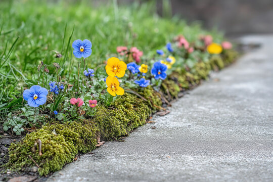 Nature reclaims urban spaces with tiny wildflowers and resilient greenery.
