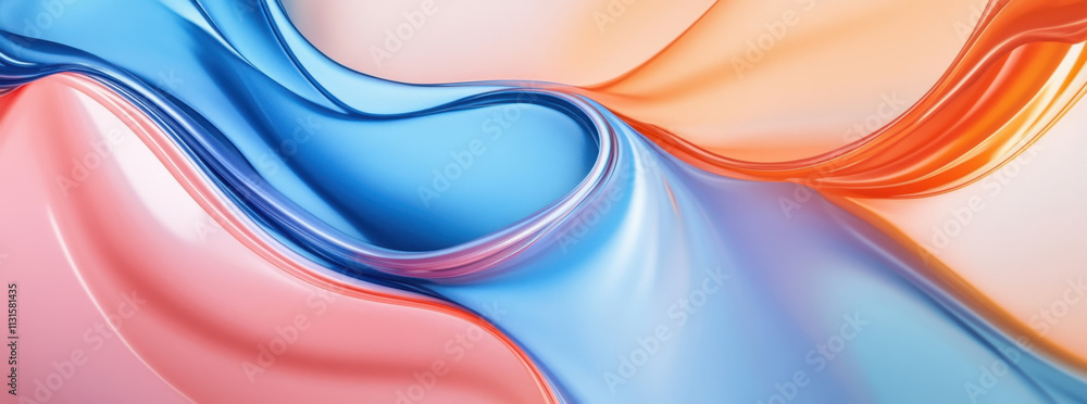 Poster colorful swirls of blue, orange, and pink intertwine, creating a dynamic and fluid abstract design. 