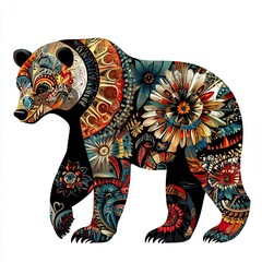 Obraz premium elephant isolated on white bear painted with flowers and patterns bear in patterns