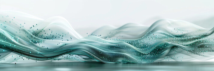 Abstract icy landscape with dynamic teal waves and soft glowing light effects in a serene environment