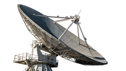 Satellite dish antenna radar with a large size, isolated on a transparent background, satellite dish, antenna, radar. PNG