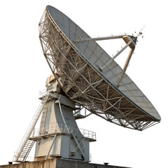 Large satellite dish antenna against a transparent background, symbolizing communication, technology, and space exploration. PNG 