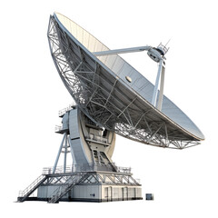 Large metallic satellite dish antenna against a transparent background, symbolizing communication, technology, and space exploration. PNG 