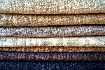 Stacked earth-toned fabric layers in various textures and shades.