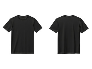 Blank black shirt, front and back view, isolated on transparent background.