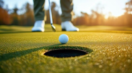 golf player putting golf ball into hole