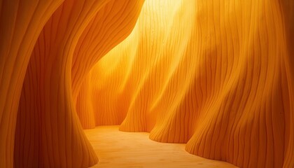 Obraz premium Curved wooden panels in warm, golden tones creating an abstract, textured background