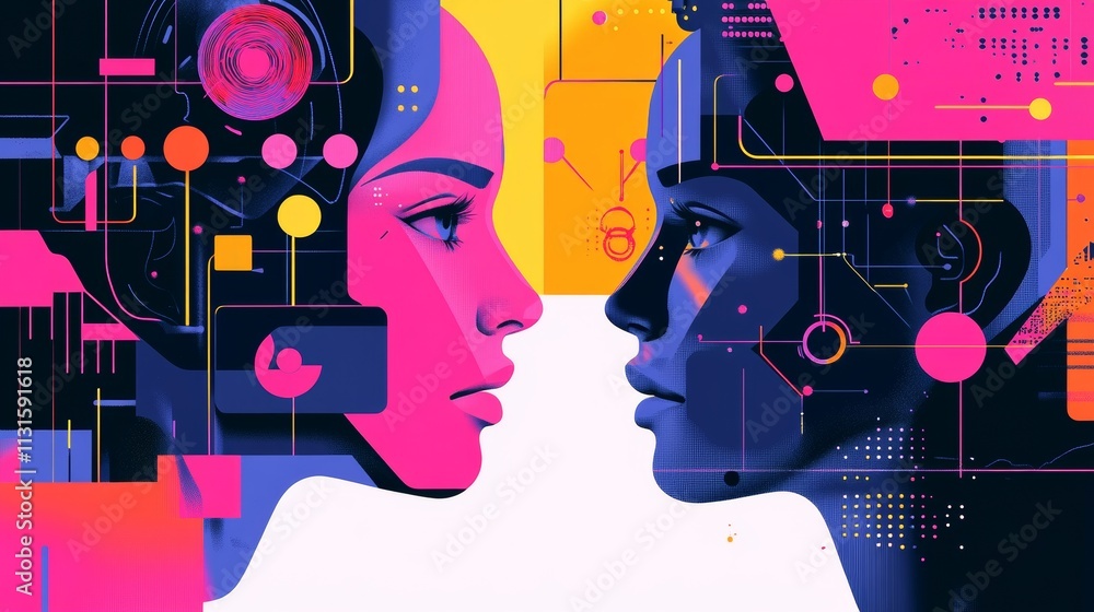Poster artificial intelligence with circuit electric line style. digital futuristic machine learning design
