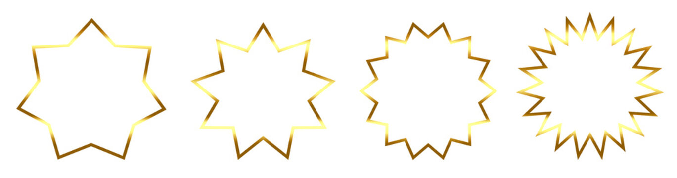 Golden star polygon frame shape objects set elements isolated on white background