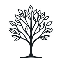 Obraz premium Minimalist tree illustration, black line art, nature and growth