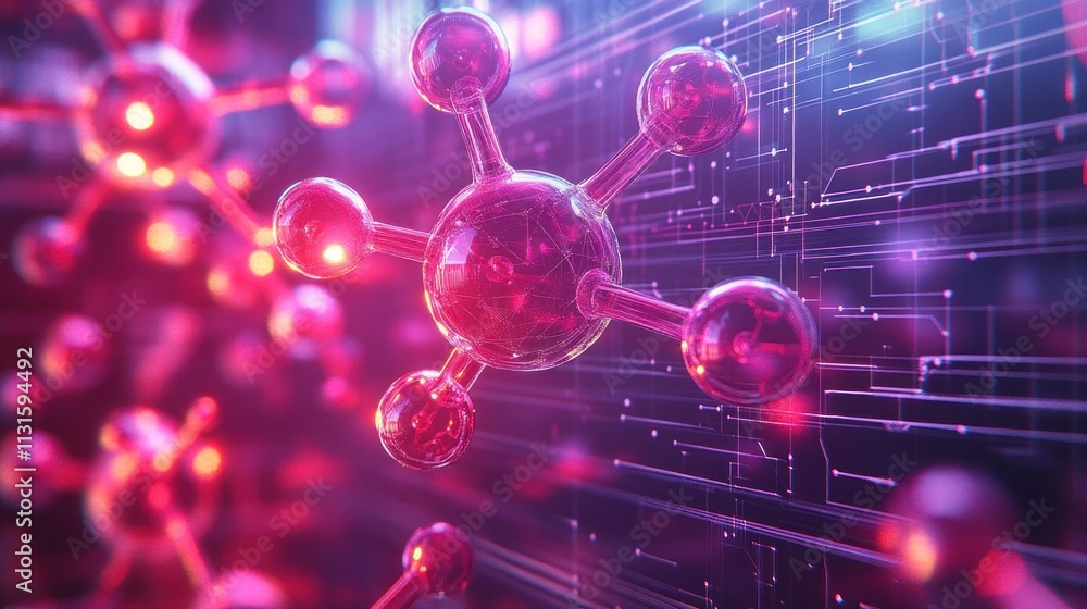 Aufkleber abstract representation of molecular structures with a digital background.