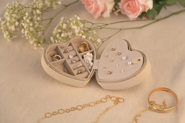 Jewelry decorations. Gold jewelry. Happy Valentine's Day.