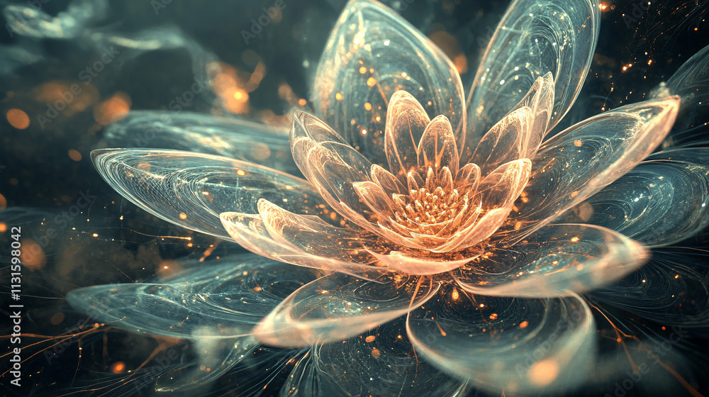 Aufkleber a mystical flower with intricate fractals and geometric shapes expanding from its bloom, representin