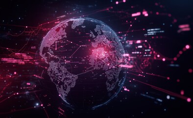 Obraz premium A digital globe with financial charts and graphs, representing global business and finance abstract representation of stock market trends in light purple and white colors Generative AI