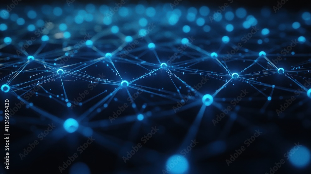 Aufkleber abstract network connection, glowing nodes and lines.