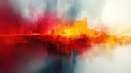 Naklejka premium Abstract cityscape; red, orange, and gray hues.