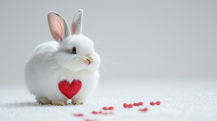 Obraz premium Cute white bunny with red heart. (1)