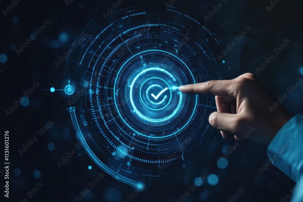 Aufkleber a hand is reaching out to gently touch a glowing blue interface that symbolizes goal setting and sel