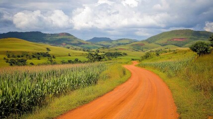 Naklejka premium Winding Dirt Road Through Golden Cornfields