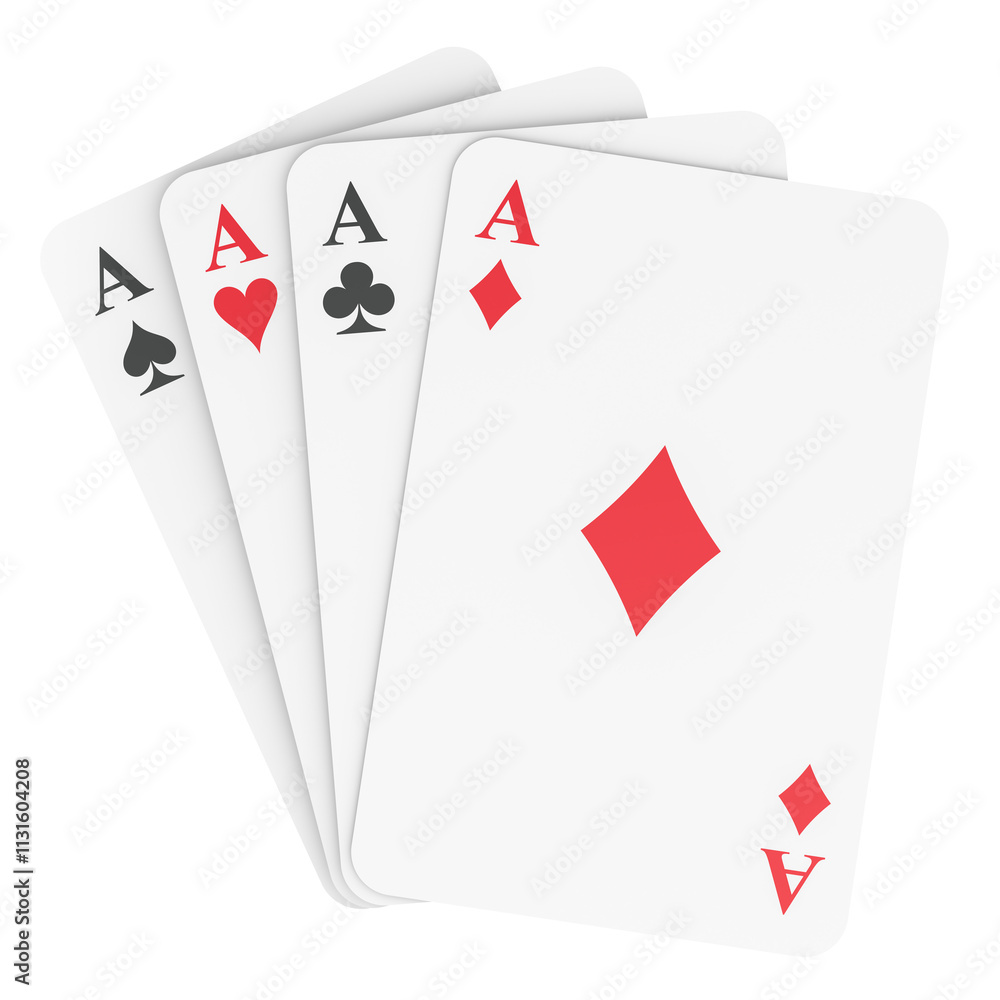 Poster four aces, front view. 3d rendering isolated on transparent background