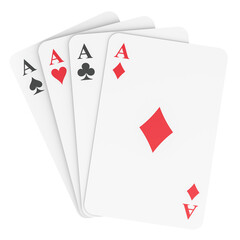 Obraz premium Four aces, front view. 3D rendering isolated on transparent background