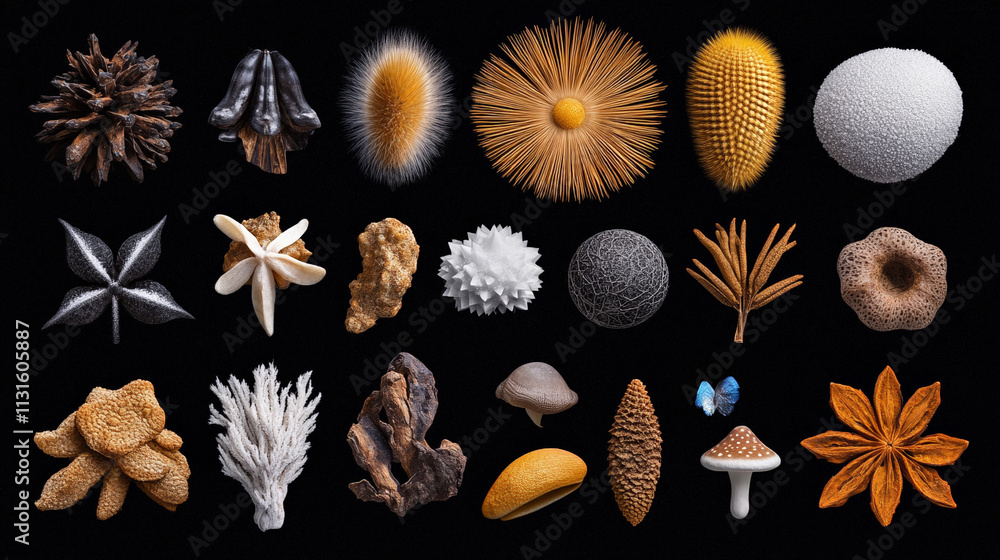 Poster abstract organic shapes: a vibrant collection of 3d rendered organic shapes, each with its own uniqu