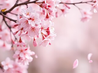 Fototapeta premium Pink sakura petals falling gently creating a dreamy background, sakura, beauty, Japanese
