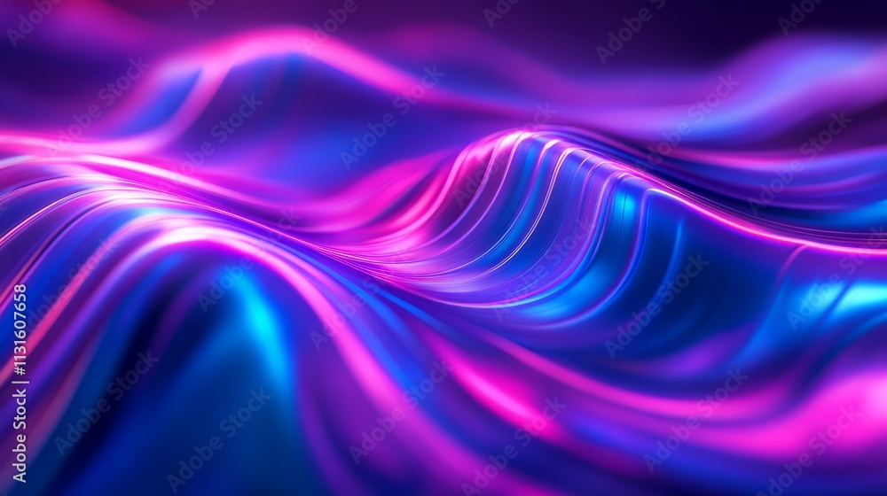 Poster neon ripple texture. defocused glow. iridescent wave. blur purple blue fluorescent color gradient li