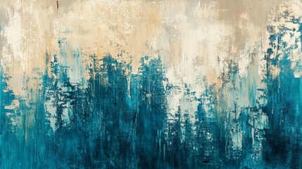 Obraz premium : Oil painting on canvas. Artistic texture, paint doubs and smears grungy background, hand painted teal and beige colored pattern