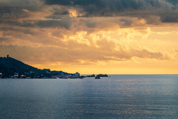 sunset over the bay of Ajaccio in Corsica after a tornado
