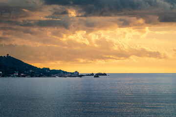 sunset over the bay of Ajaccio in Corsica after a tornado