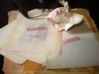 Close up of classified document papers