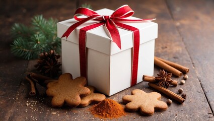 Gift box gingerbread cookies and spices display