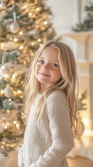 Obraz premium A little girl standing in front of a christmas tree